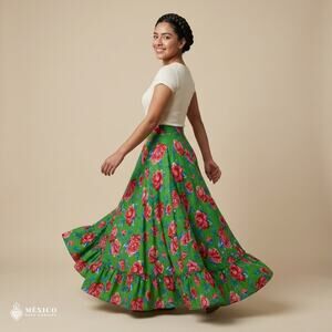 Mexican Floral Skirt – Traditional Folkloric Adjustable Waist Skirt 39" (100 cm)